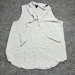 Ann Taylor Women's Light Gray Sleeveless Tie Neck Blouse Top Sz.Large